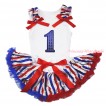 White Baby Pettitop Red White Blue Striped Ruffles Red Bows & 1st Sparkle Royal Blue Birthday Number & Red White Blue Striped Newborn Pettiskirt NN254